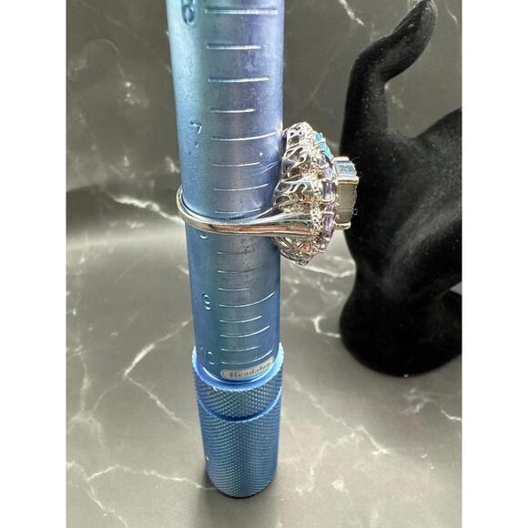 Vintage 925 Sterling Silver Flower Drusy Multi Gemstones Cocktail Ring Size 8 - Picture 8 of 8